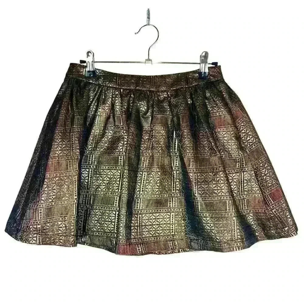 Topshop Womens Gold Black Mini Skirt Sz2 Metallic Bubble Club Night Out Y2K - Picture 9 of 16